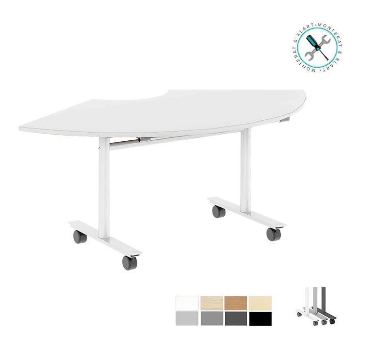 Nedfellbare bord med hjul, 1/3-delsformet bordplate, 190x95 cm, flere farger på stativ og bordplate