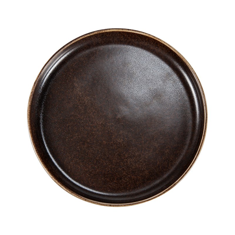 Tallrik Rhea, dia 21 cm, flat, med kant, brun/svart
