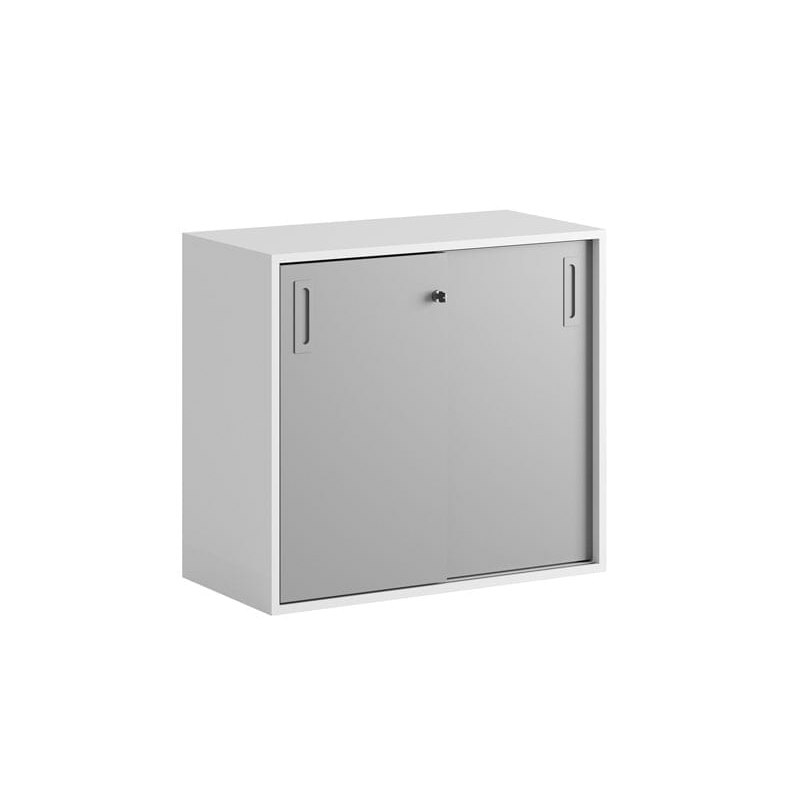 Modify Skjutdörrskåp, vit stomme, grå dörrar