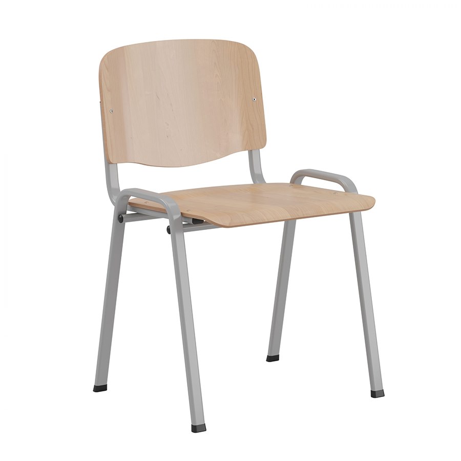 Konferensstol Sofie, björkplywood, stapelbar, silvergrå