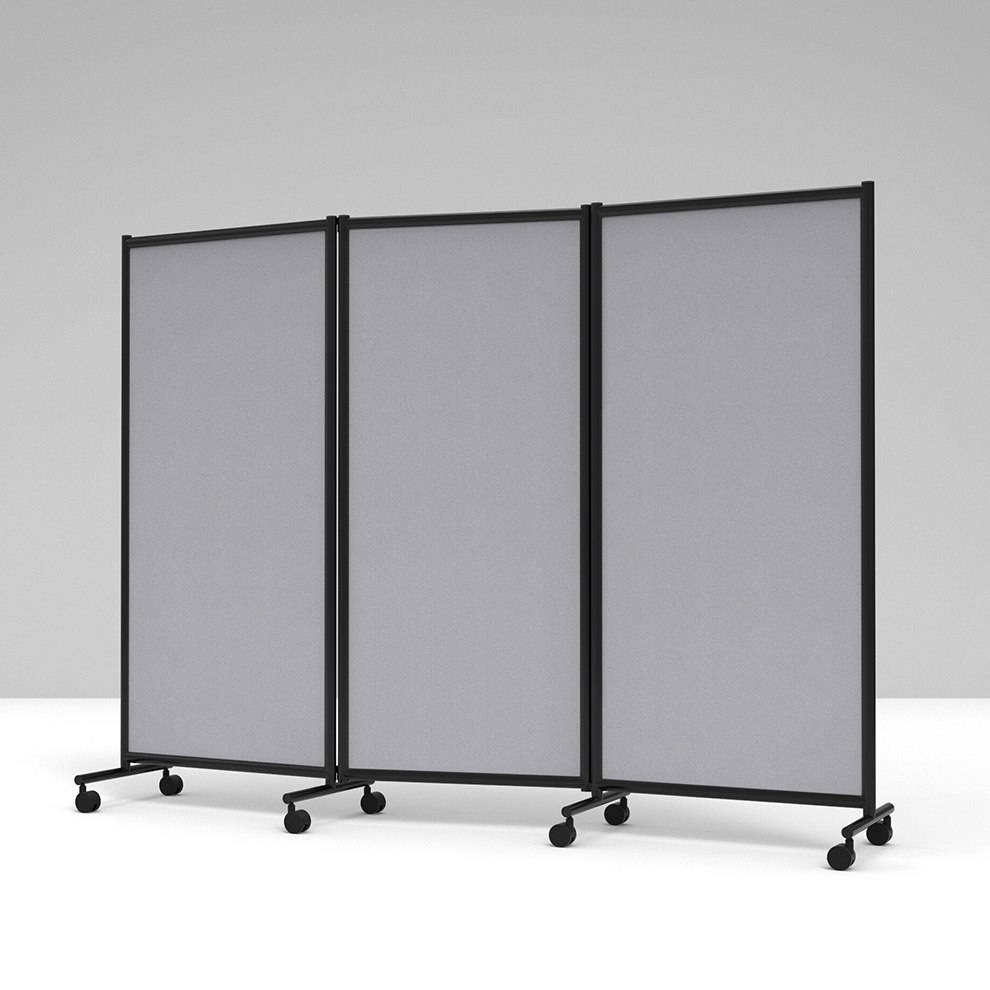 Mobil ihopfällbar golvskärm, 3 st skärmar, 2280x1705 mm, grå