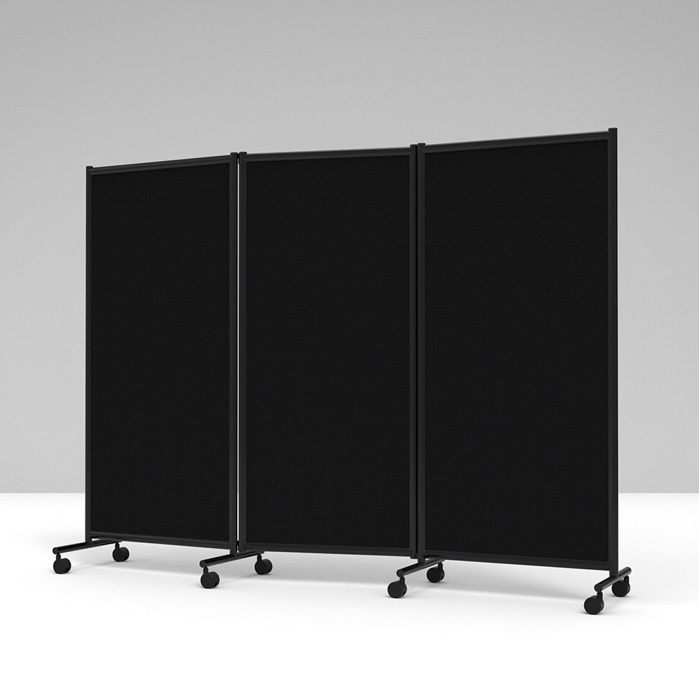 Mobil ihopfällbar golvskärm, 3 st skärmar, 2280x1705 mm, svart