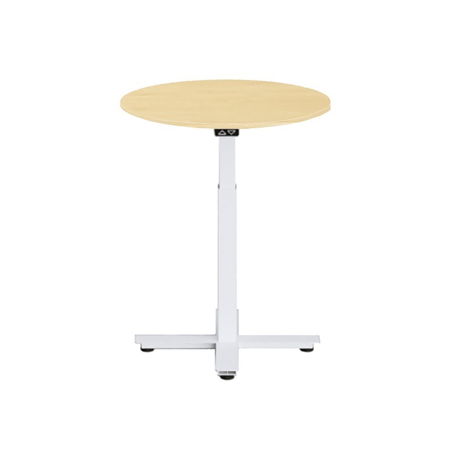 Höj och sänkbart elskrivbord, en pelare, vitt stativ, björk bordsskiva Dia90cm