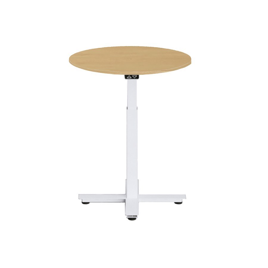 Höj och sänkbart elskrivbord, en pelare, vitt stativ, ek bordsskiva Dia70cm