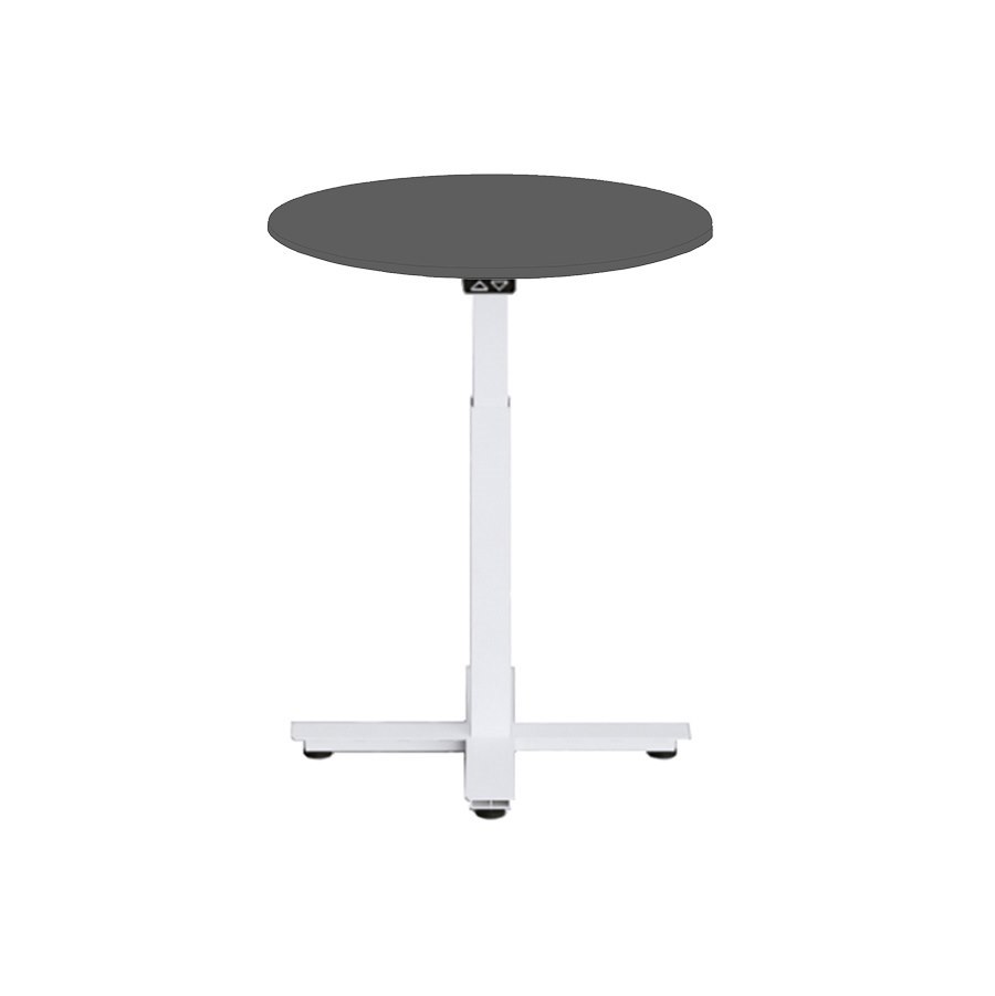 Höj och sänkbart elskrivbord, en pelare, vitt stativ, svart bordsskiva Dia70cm