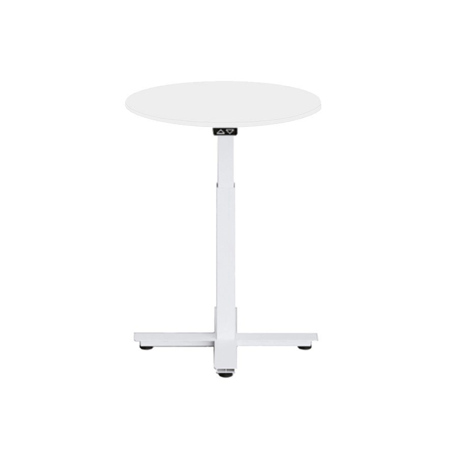 Höj och sänkbart elskrivbord, en pelare, vitt stativ, vit bordsskiva Dia70cm