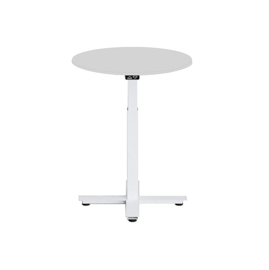 Höj och sänkbart elskrivbord, en pelare, vitt stativ, grå bordsskiva Dia90cm