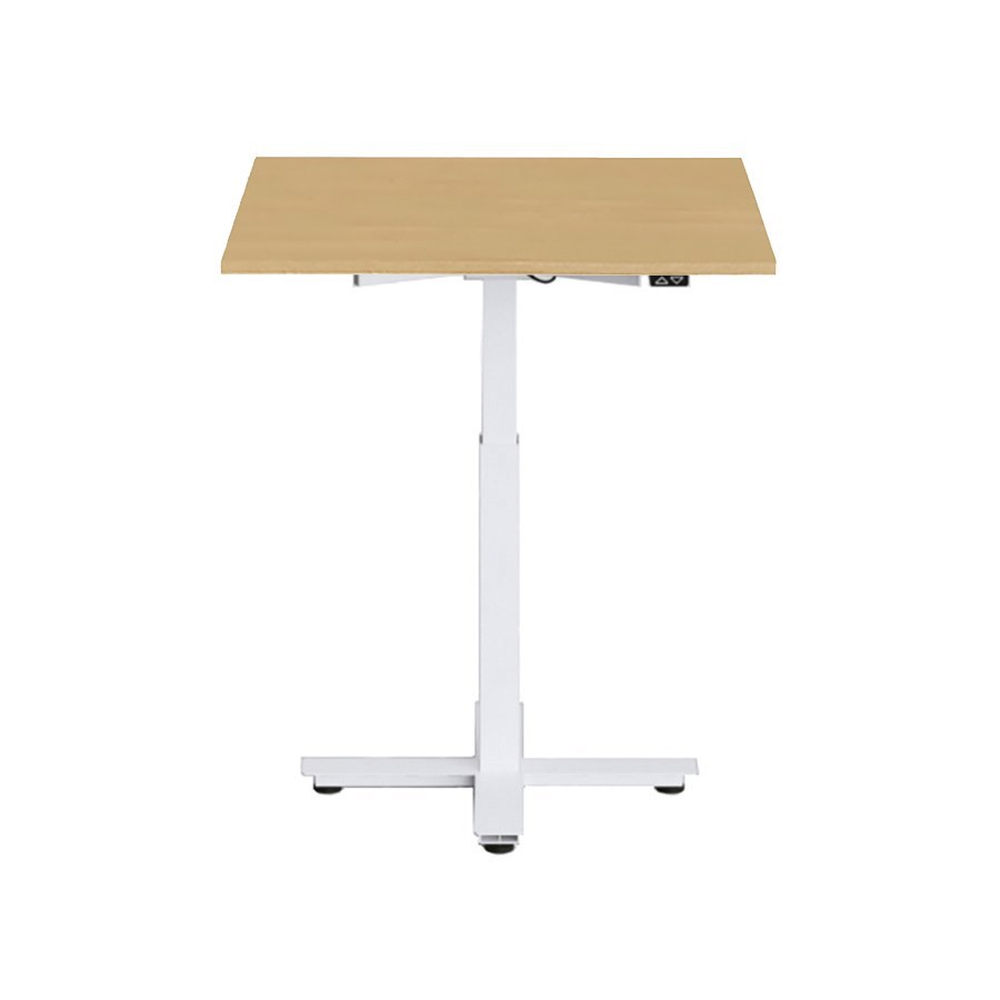 Höj och sänkbart elskrivbord, en pelare, vitt stativ, ek bordsskiva 60x60cm