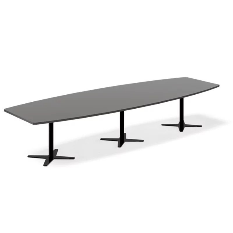 Konferensbord DNA båtformad, svart stativ, antracit bordsskiva 380x120cm