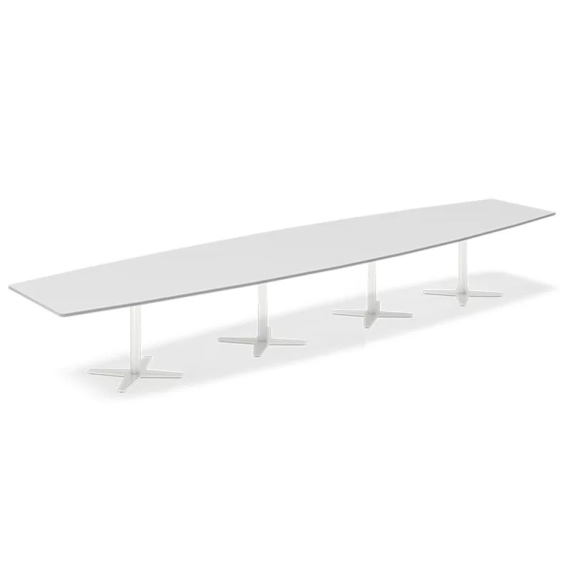 Konferensbord DNA båtformad, vitt stativ, ljusgrå bordsskiva 440x120cm