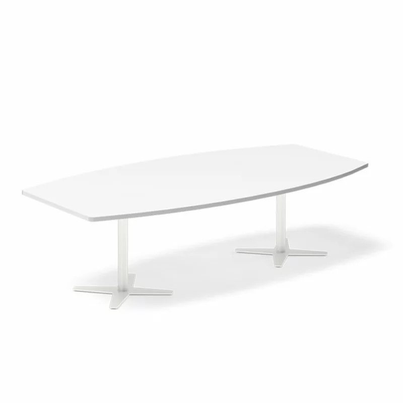 Konferensbord DNA båtformad, vitt stativ, vit bordsskiva 200x120cm