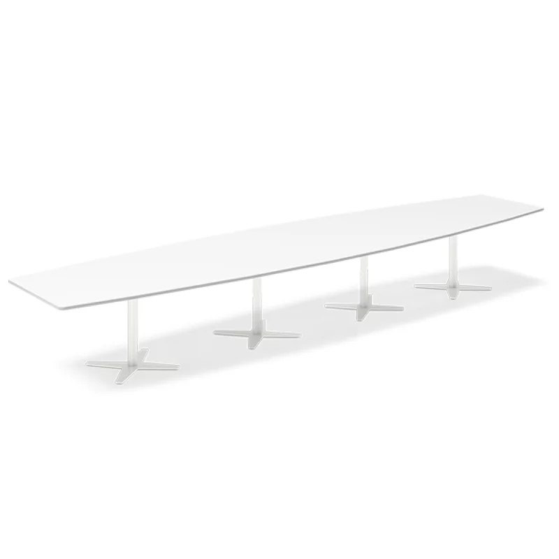 Konferensbord DNA båtformad, vitt stativ, vit bordsskiva 440x120cm
