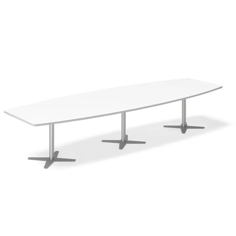 Konferensbord DNA båtformad, silvergrått stativ, vit bordsskiva 380x120cm