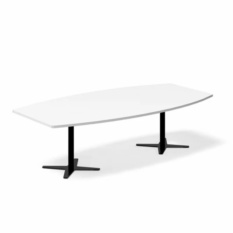 Konferensbord DNA båtformad, svart stativ, vit bordsskiva 200x120cm
