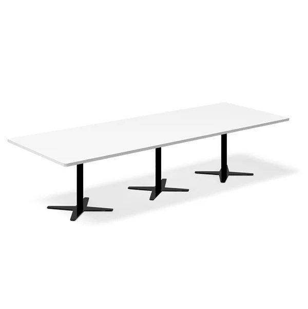 Konferensbord DNA rektangulär, svart stativ, vit bordsskiva 380x120cm