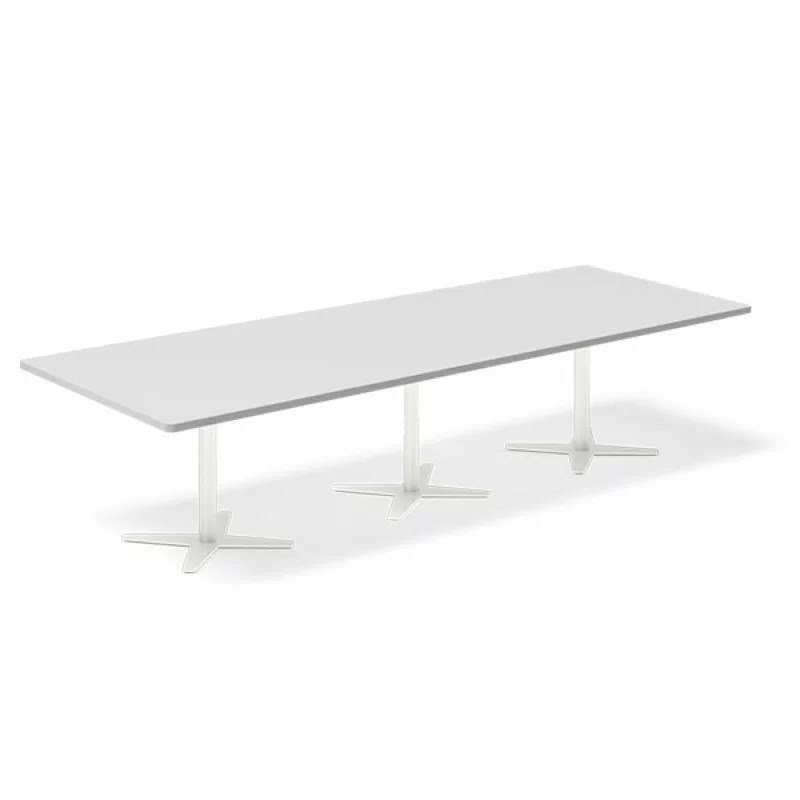 Konferensbord DNA rektangulär vitt stativ ljusgrå bordsskiva 320x120cm