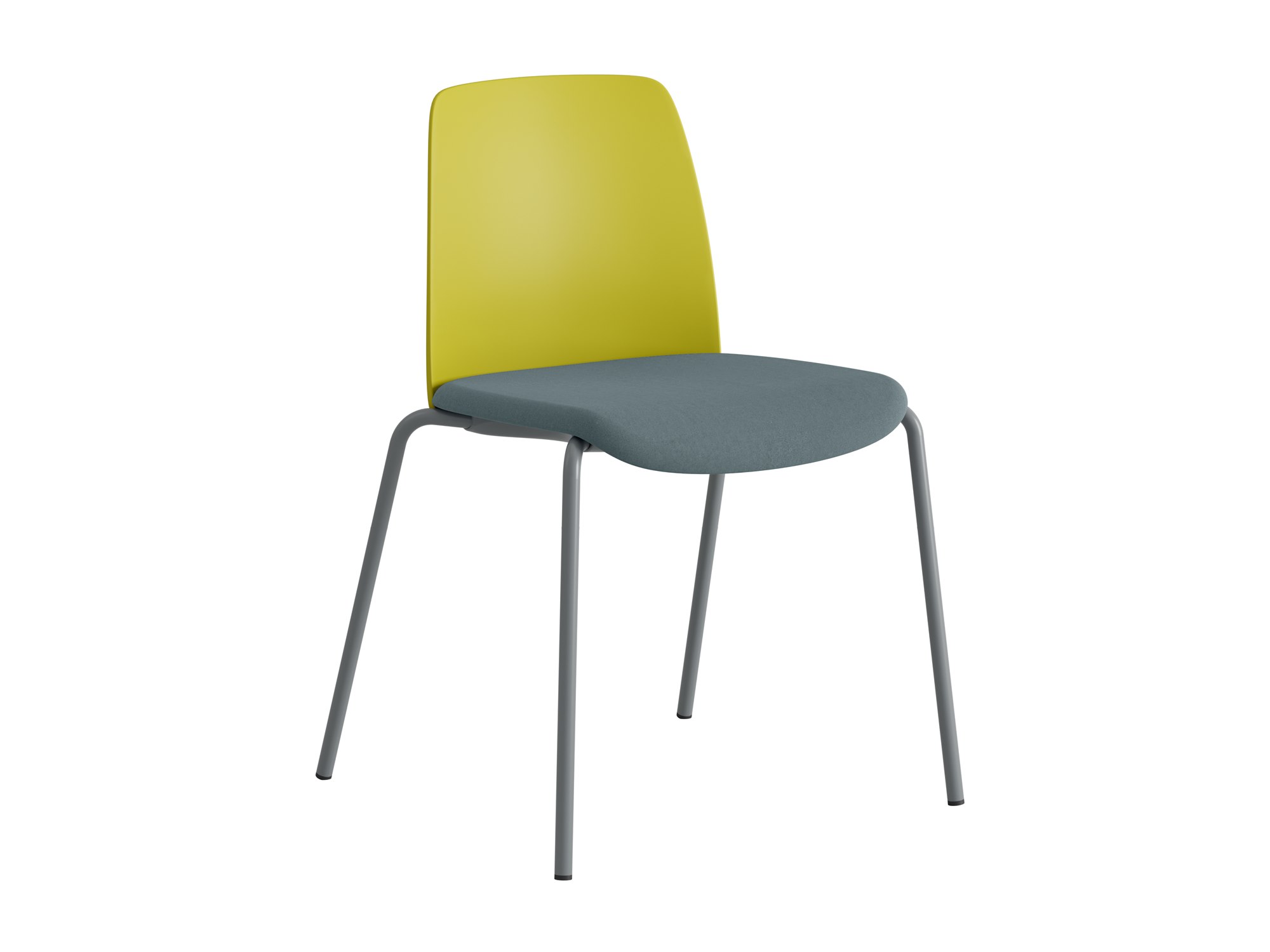 Choice, limegrön plastrygg, blå tygklädd sits, silvergrått stativ