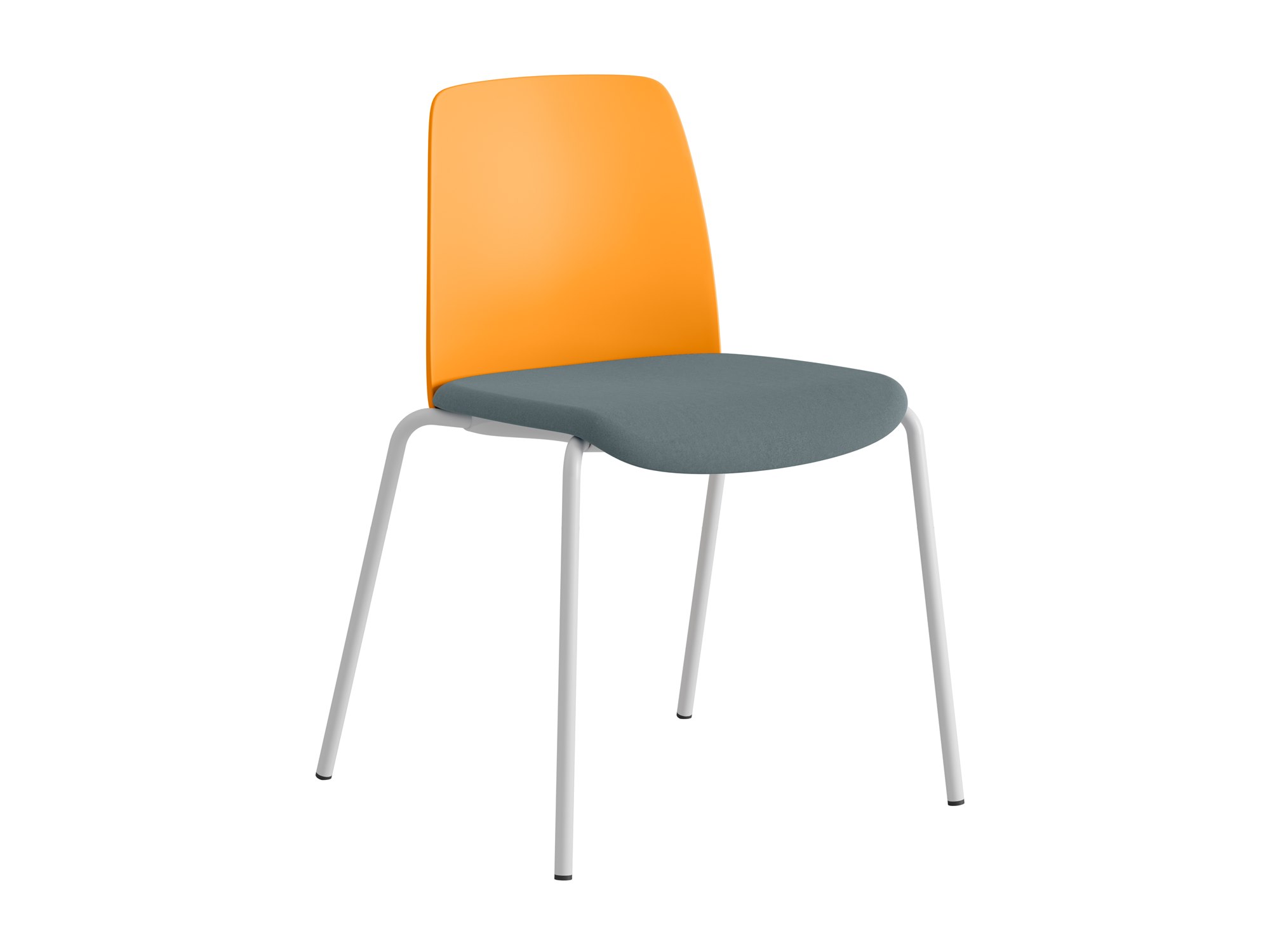 Choice, orange plastrygg, blå tygklädd sits, vitt stativ