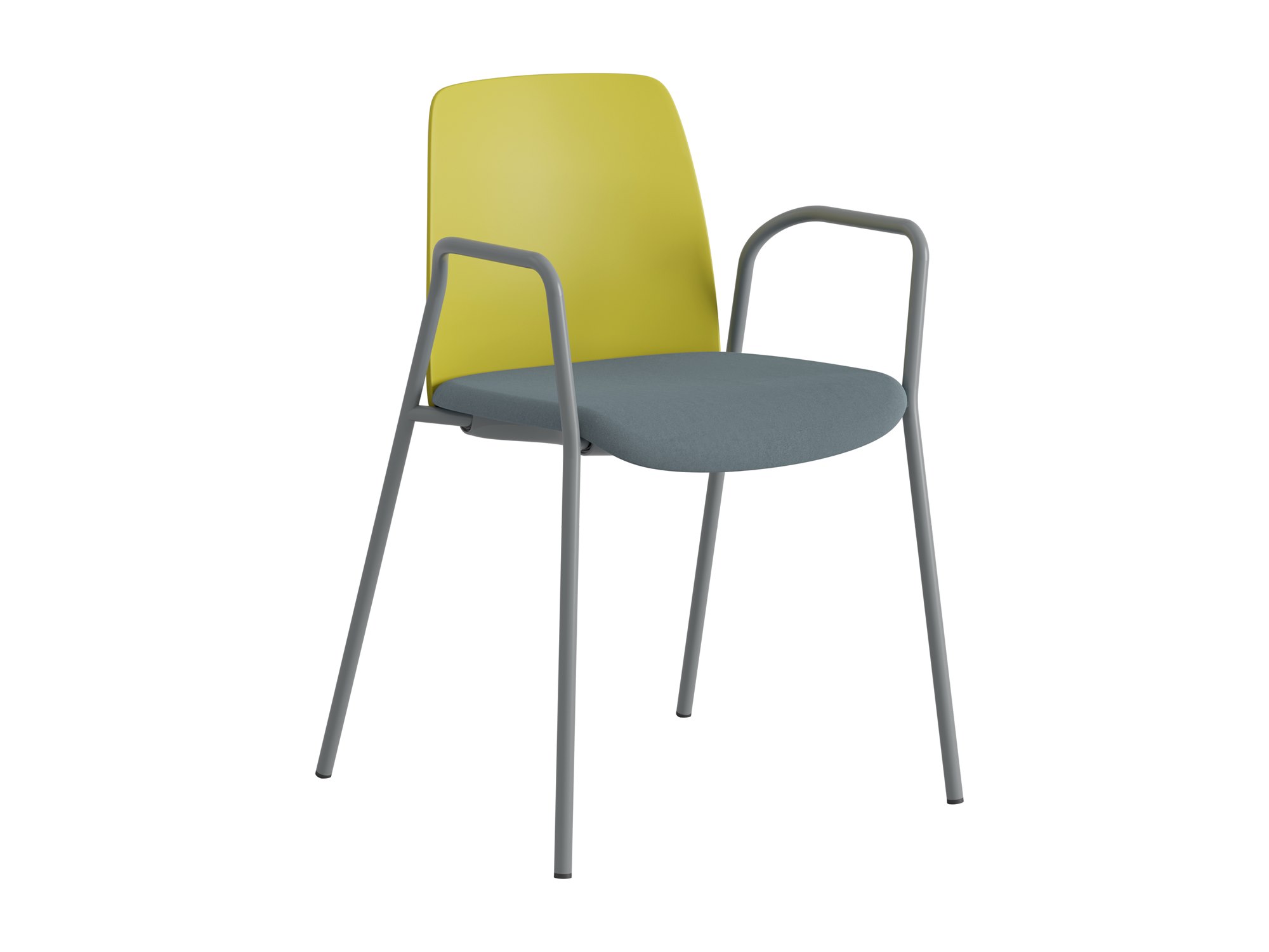 Choice, armstöd, limegrön plastrygg, blå tygklädd sits, silvergrått stativ