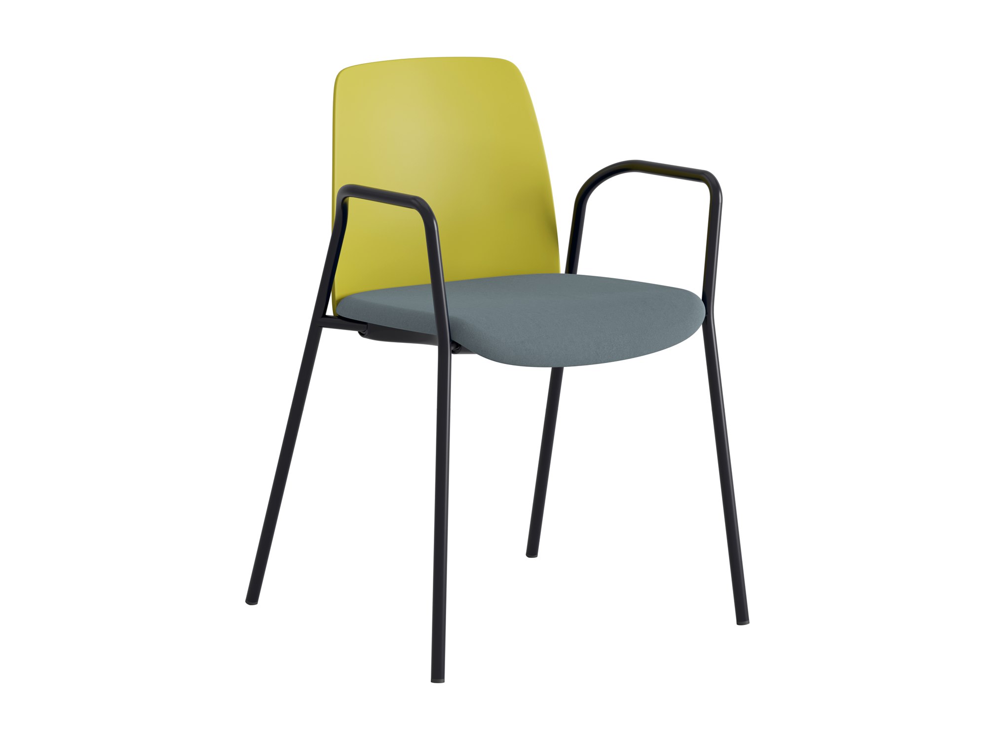 Choice, armstöd, limegrön plastrygg, blå tygklädd sits, svart stativ