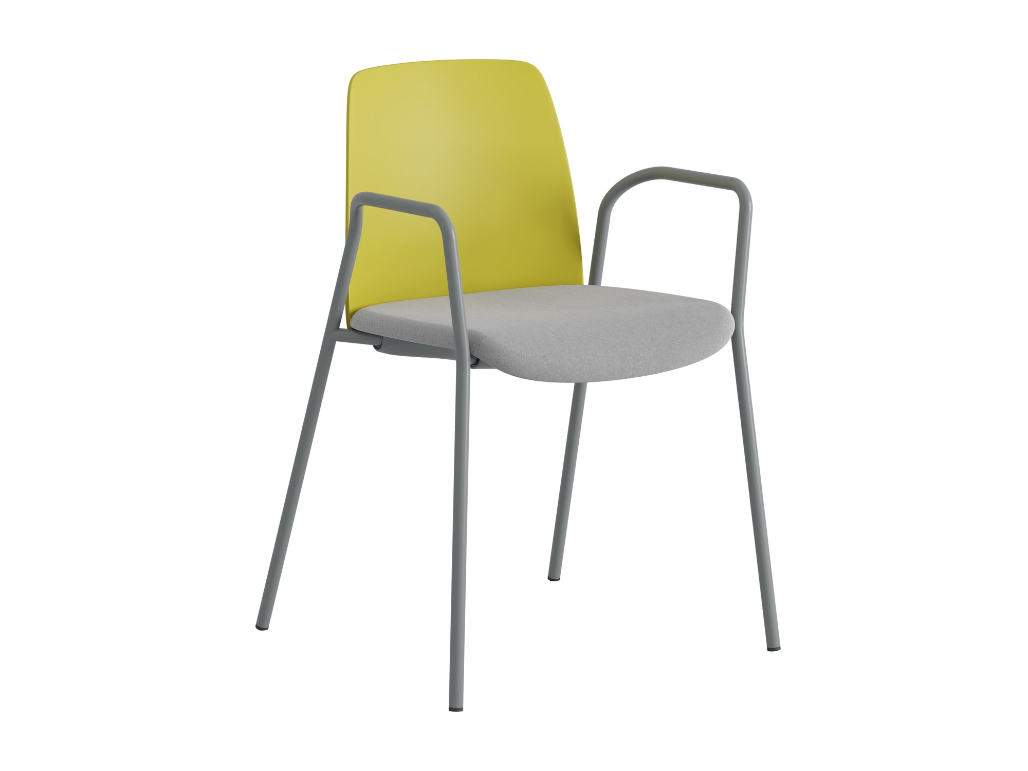 Choice, armstöd, limegrön plastrygg, ljusgrå tygklädd sits, silvergrått stativ