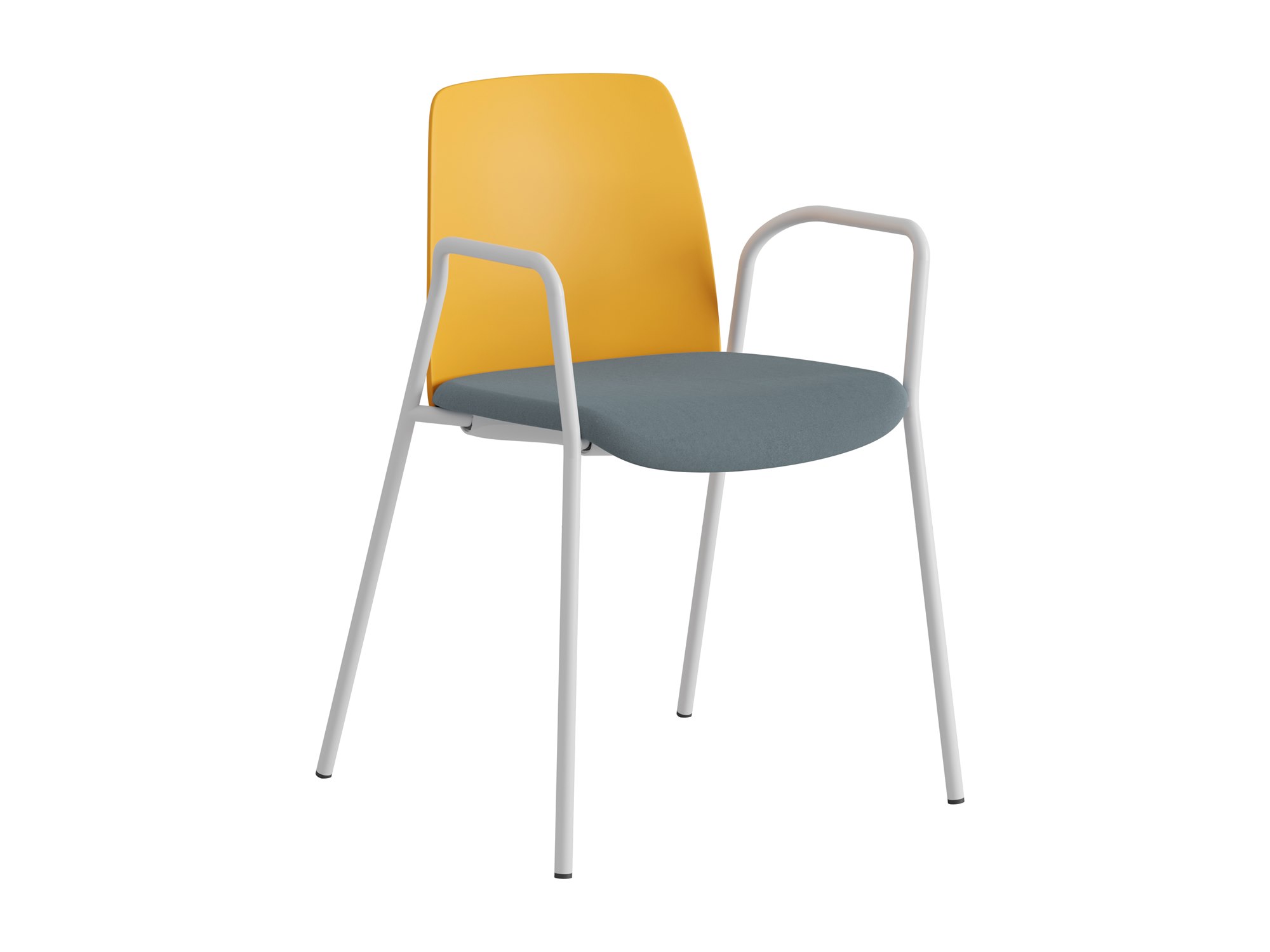 Choice, armstöd, orange plastrygg, blå tygklädd sits, vitt stativ