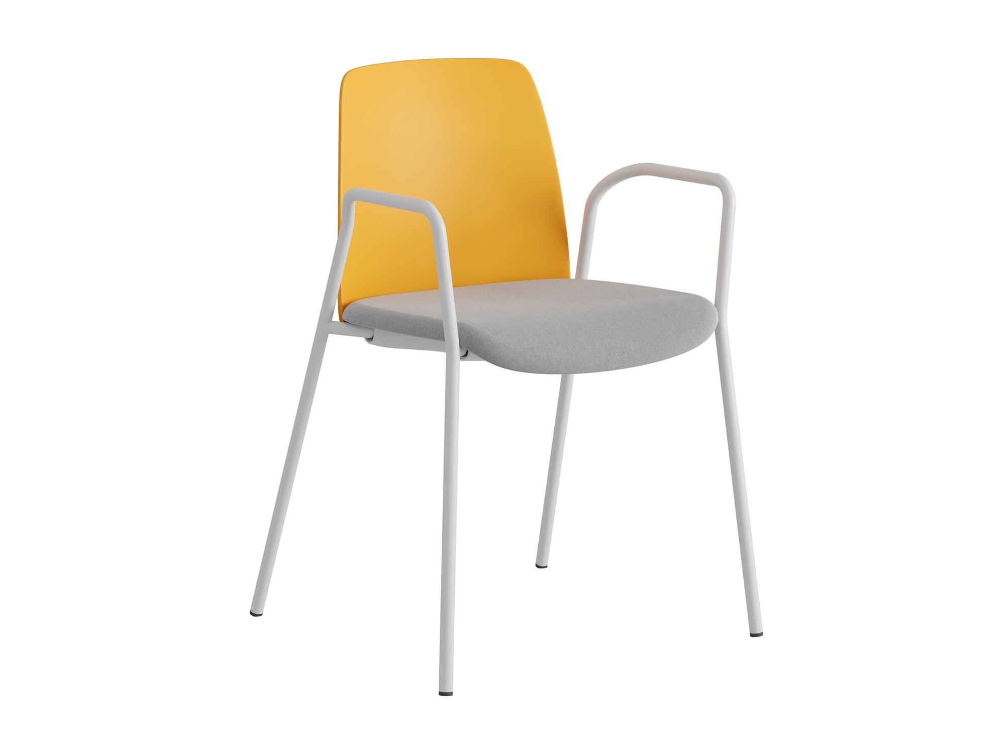 Choice, armstöd, orange plastrygg, ljusgrå tygklädd sits, vitt stativ