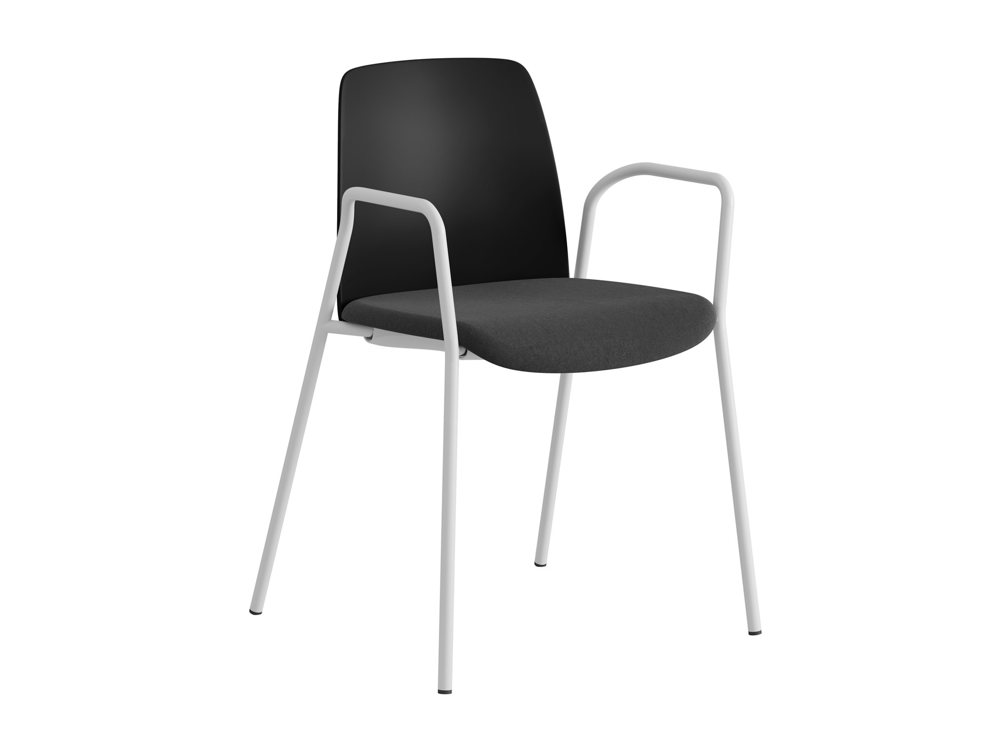 Choice, armstöd, svart plastrygg, svart tygklädd sits, vitt stativ