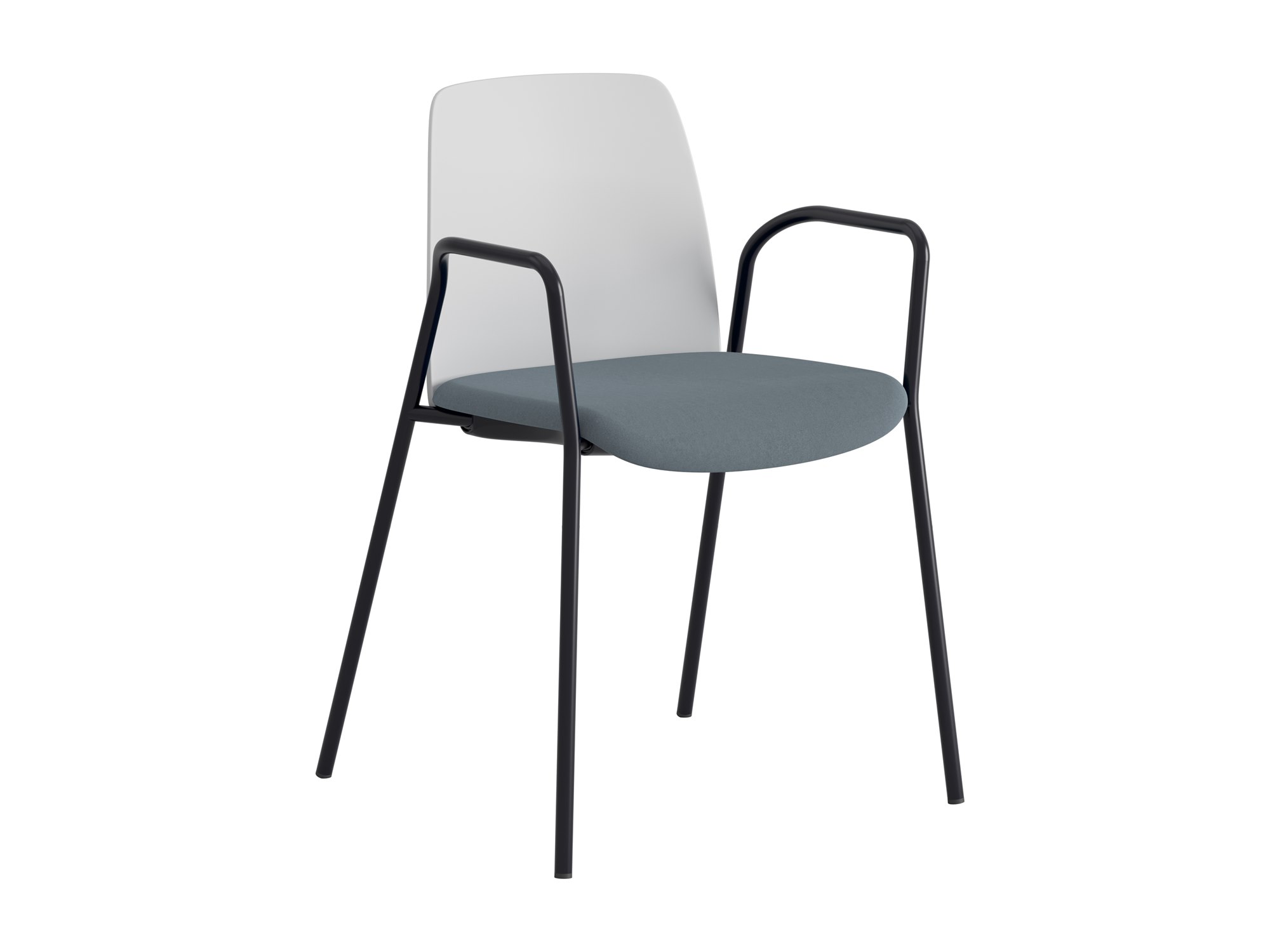 Choice, armstöd, vit plastrygg, blå tygklädd sits, svart stativ