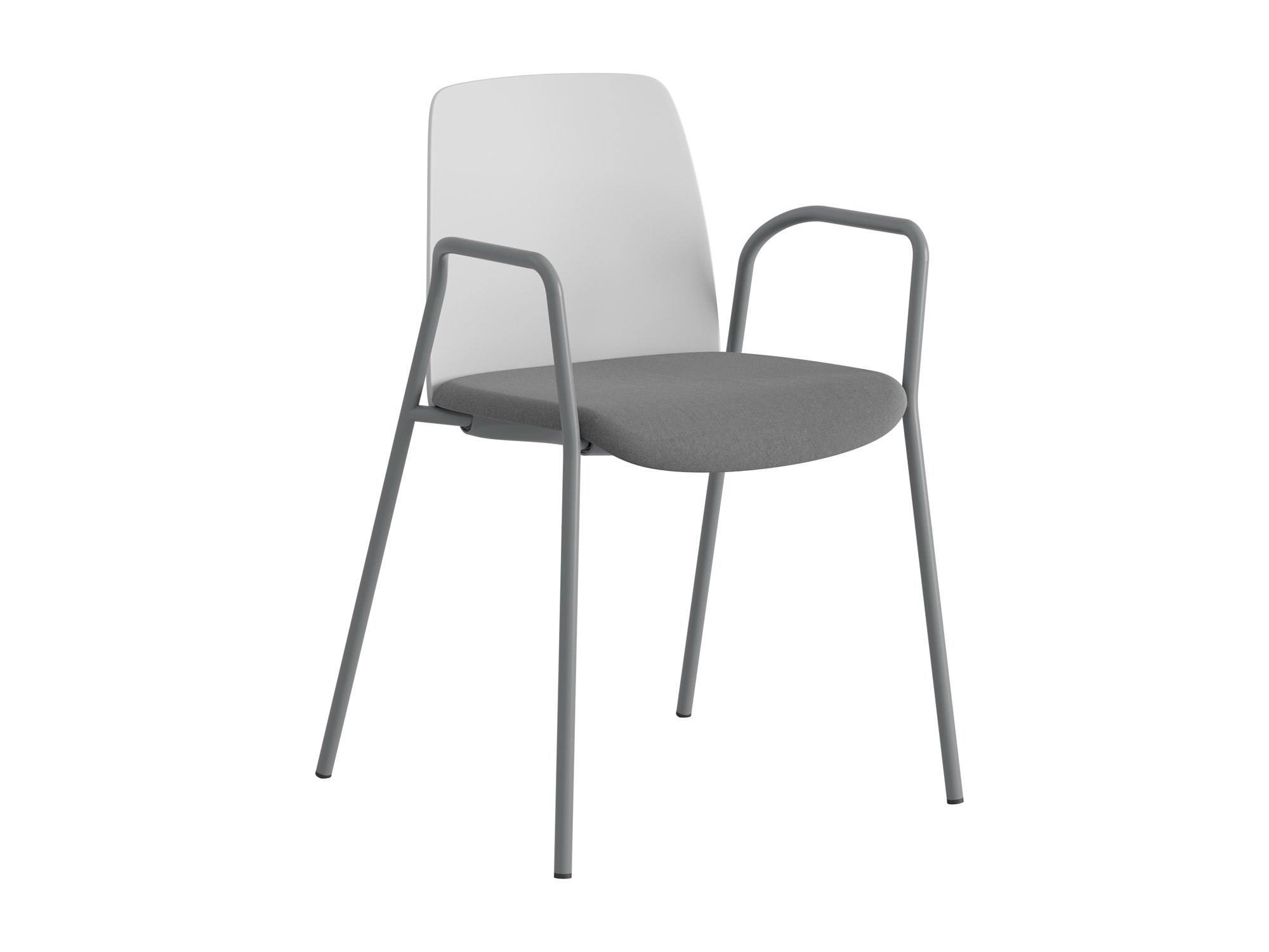 Choice, armstöd, vit plastrygg, mörkgrå tygklädd sits, silvergrått stativ