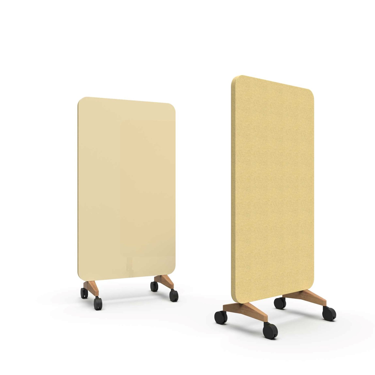 Mood Fabric Mobile, glasskrivtavla med ljudabsorberande baksida, 100x196 cm, Mellow/Synergy LDP45, ekfötter/svarta hjul