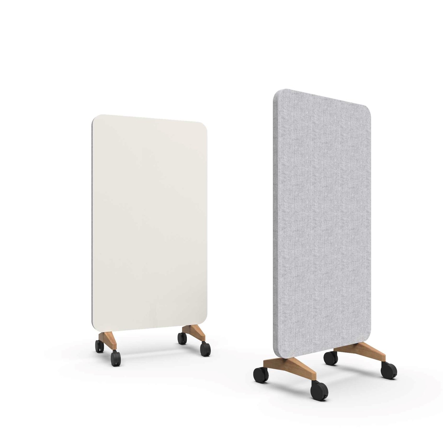 Mood Fabric Mobile, glasskrivtavla med ljudabsorberande baksida, 100x196 cm, Soft/Blazer Lite LTH39, ekfötter/svarta hjul