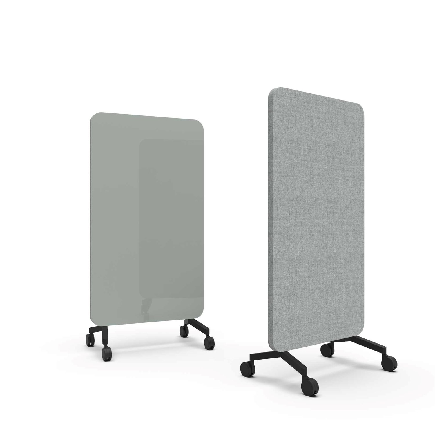 Mood Fabric Mobile, glasskrivtavla med ljudabsorberande baksida, 100x196 cm, Frank/Blazer Lite LTH43, svarta fötter/svarta hjul
