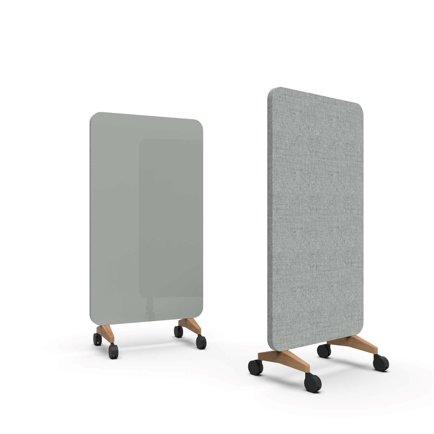 Mood Fabric Mobile, glasskrivtavla med ljudabsorberande baksida, 100x196 cm, Frank/Blazer Lite LTH43, ekfötter/svarta hjul