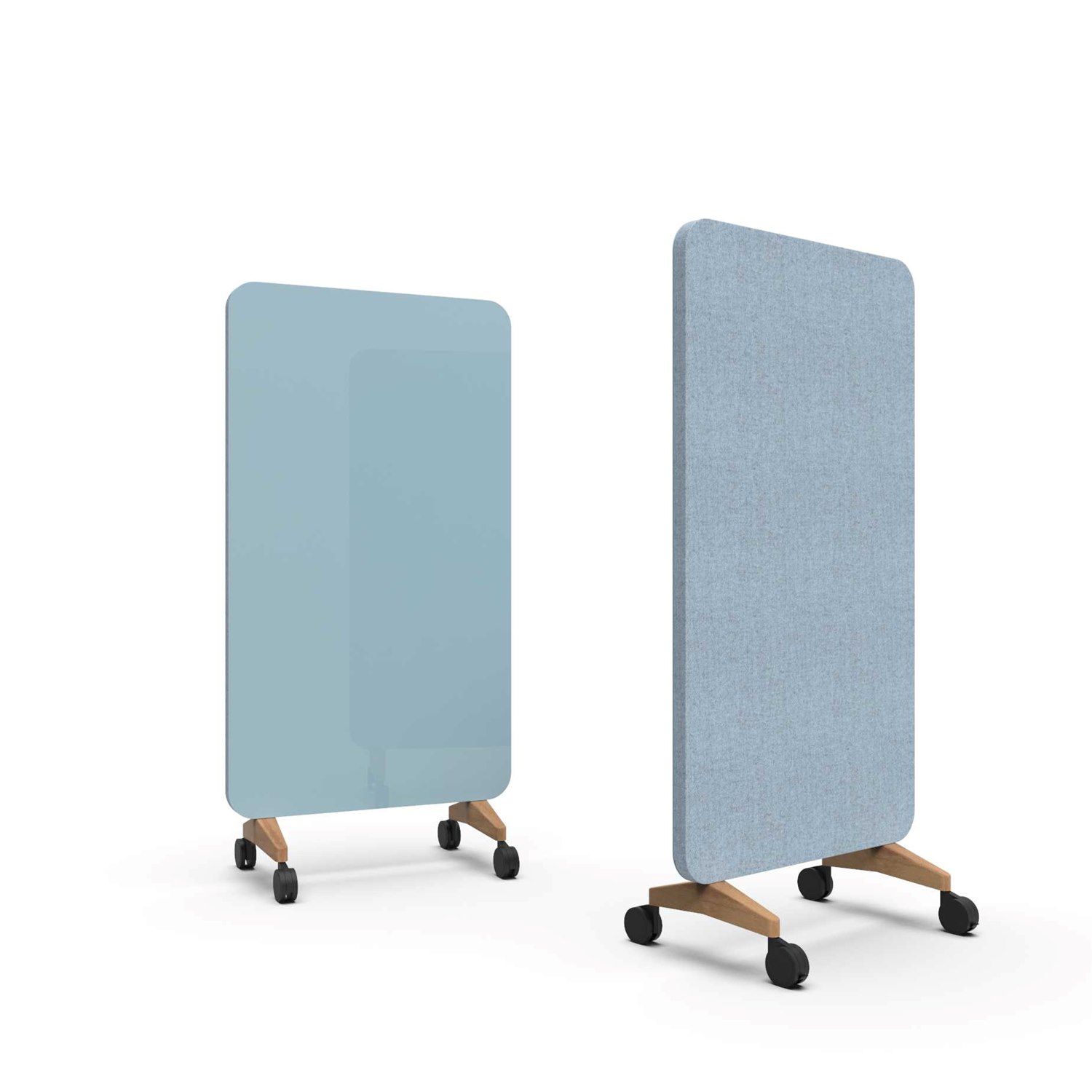 Mood Fabric Mobile, glasskrivtavla med ljudabsorberande baksida, 100x196 cm, Calm/Blazer Lite LTH63, ekfötter/svarta hjul