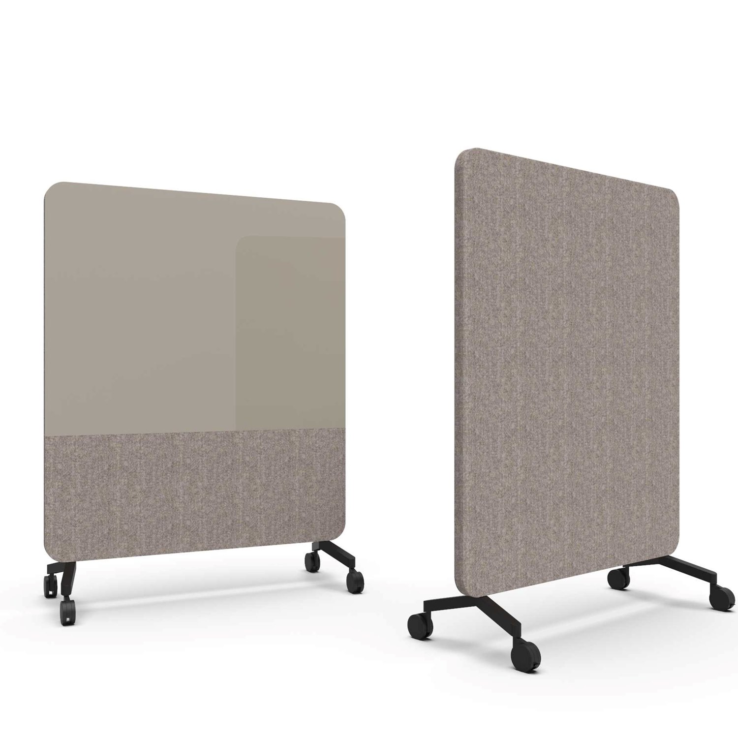 Mood Fabric Mobile, glasskrivtavla med ljudabsorberande baksida, 150x196 cm, Cozy/Synergy LDP32, svarta fötter/svarta hjul