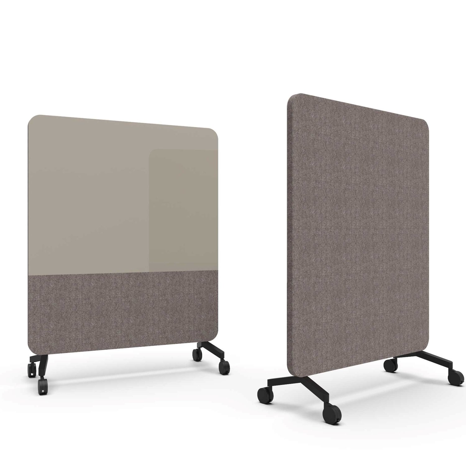 Mood Fabric Mobile, glasskrivtavla med ljudabsorberande baksida, 150x196 cm, Cozy/Synergy LDP33, svarta fötter/svarta hjul