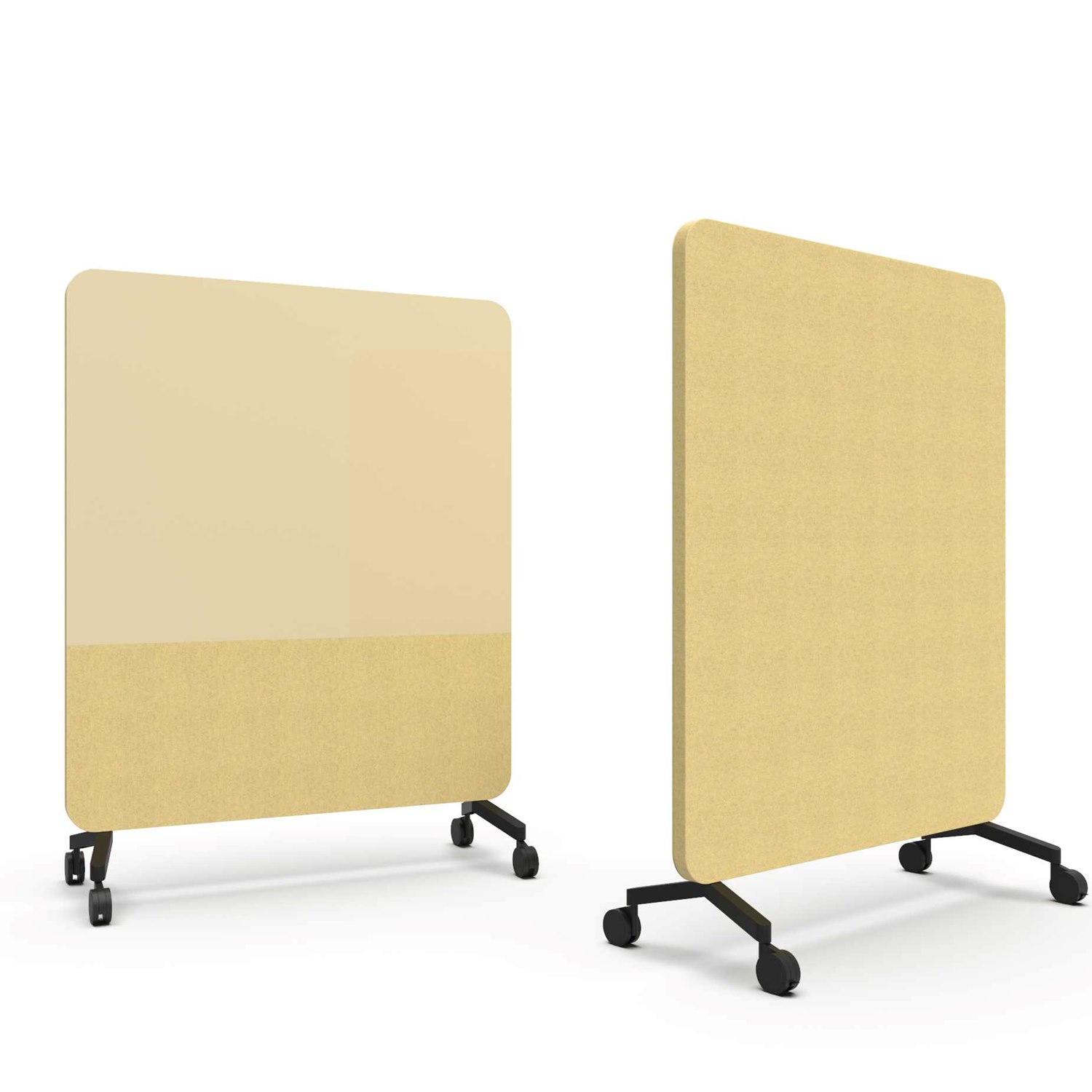 Mood Fabric Mobile, glasskrivtavla med ljudabsorberande baksida, 150x196 cm, Mellow/Synergy LDP45, svarta fötter/svarta hjul