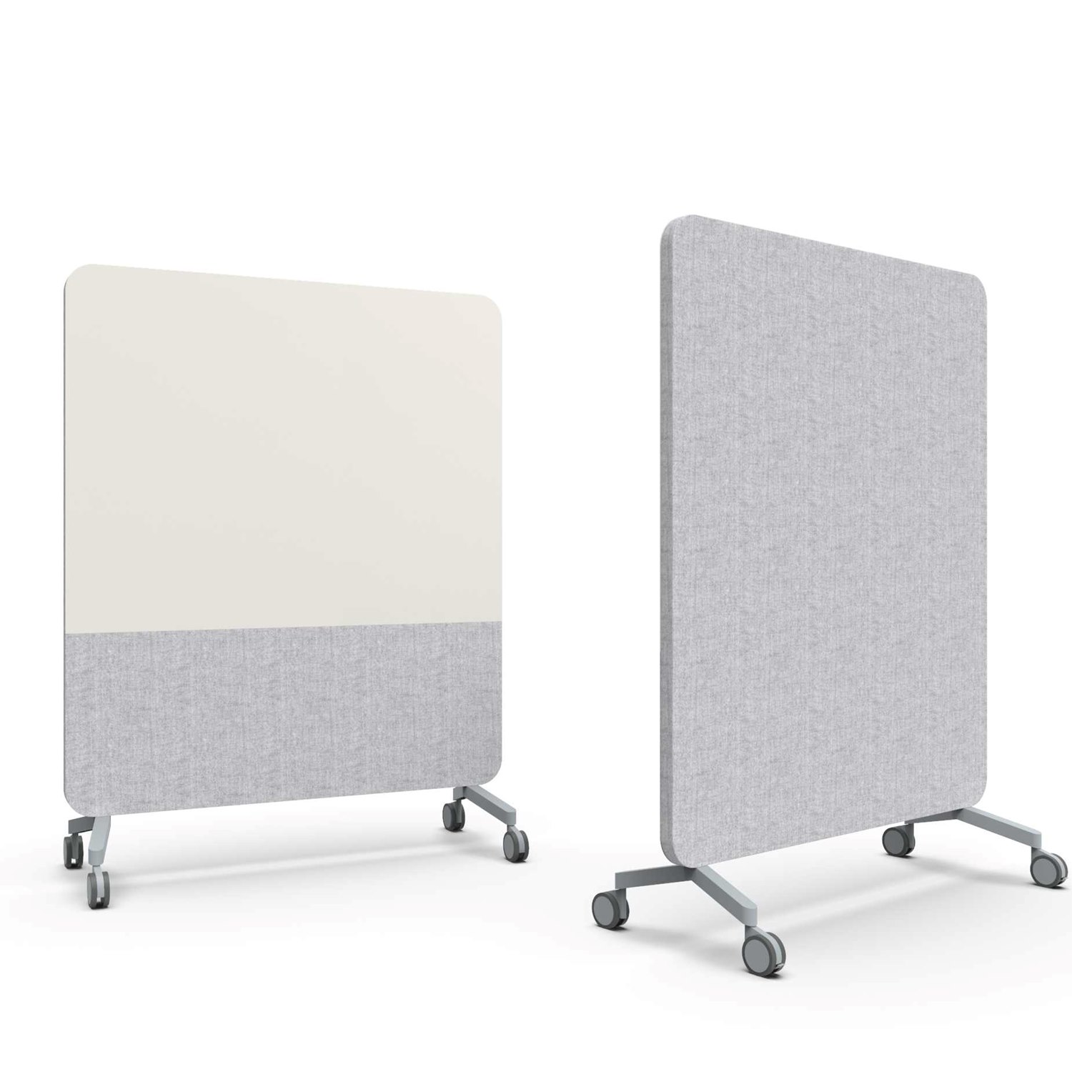 Mood Fabric Mobile, glasskrivtavla med ljudabsorberande baksida, 150x196 cm, Soft/Blazer Lite LTH39, grå fötter/grå hjul