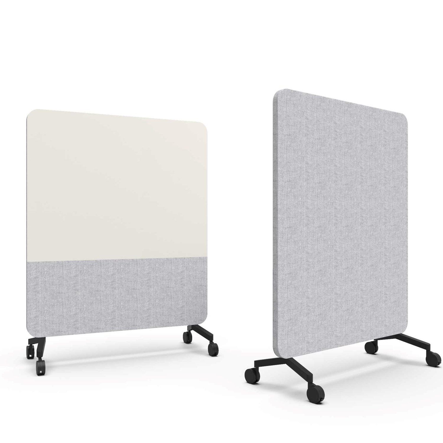 Mood Fabric Mobile, glasskrivtavla med ljudabsorberande baksida, 150x196 cm, Soft/Blazer Lite LTH39, svarta fötter/svarta hjul