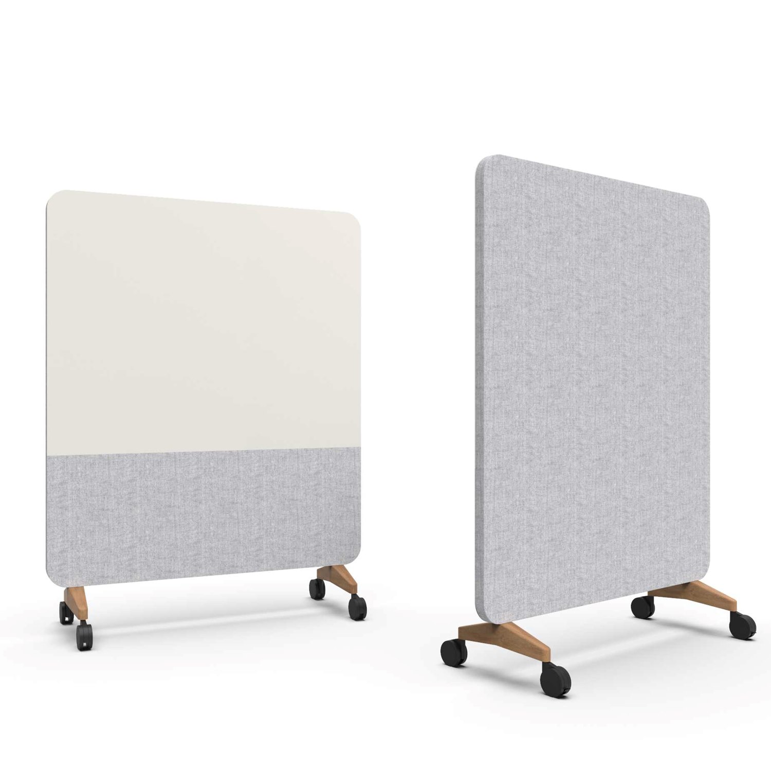 Mood Fabric Mobile, glasskrivtavla med ljudabsorberande baksida, 150x196 cm, Soft/Blazer Lite LTH39, ekfötter/svarta hjul