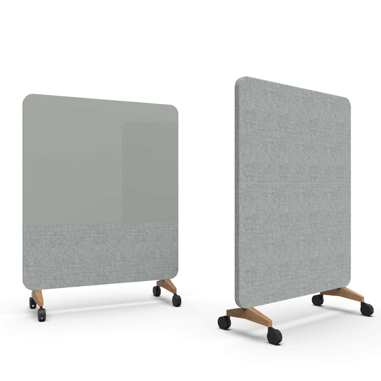 Mood Fabric Mobile, glasskrivtavla med ljudabsorberande baksida, 150x196 cm, Frank/Blazer Lite LTH43, ekfötter/svarta hjul