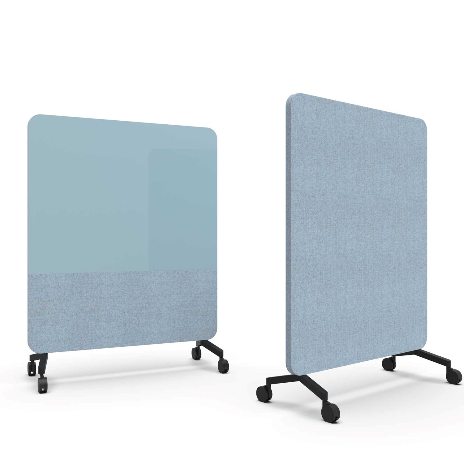 Mood Fabric Mobile, glasskrivtavla med ljudabsorberande baksida, 150x196 cm, Calm/Blazer Lite LTH63, svarta fötter/svarta hjul
