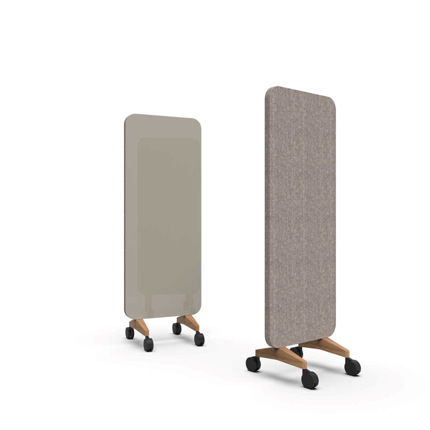 Mood Fabric Mobile, glasskrivtavla med ljudabsorberande baksida, 70x196 cm, Cozy/Synergy LDP32, ekfötter/svarta hjul