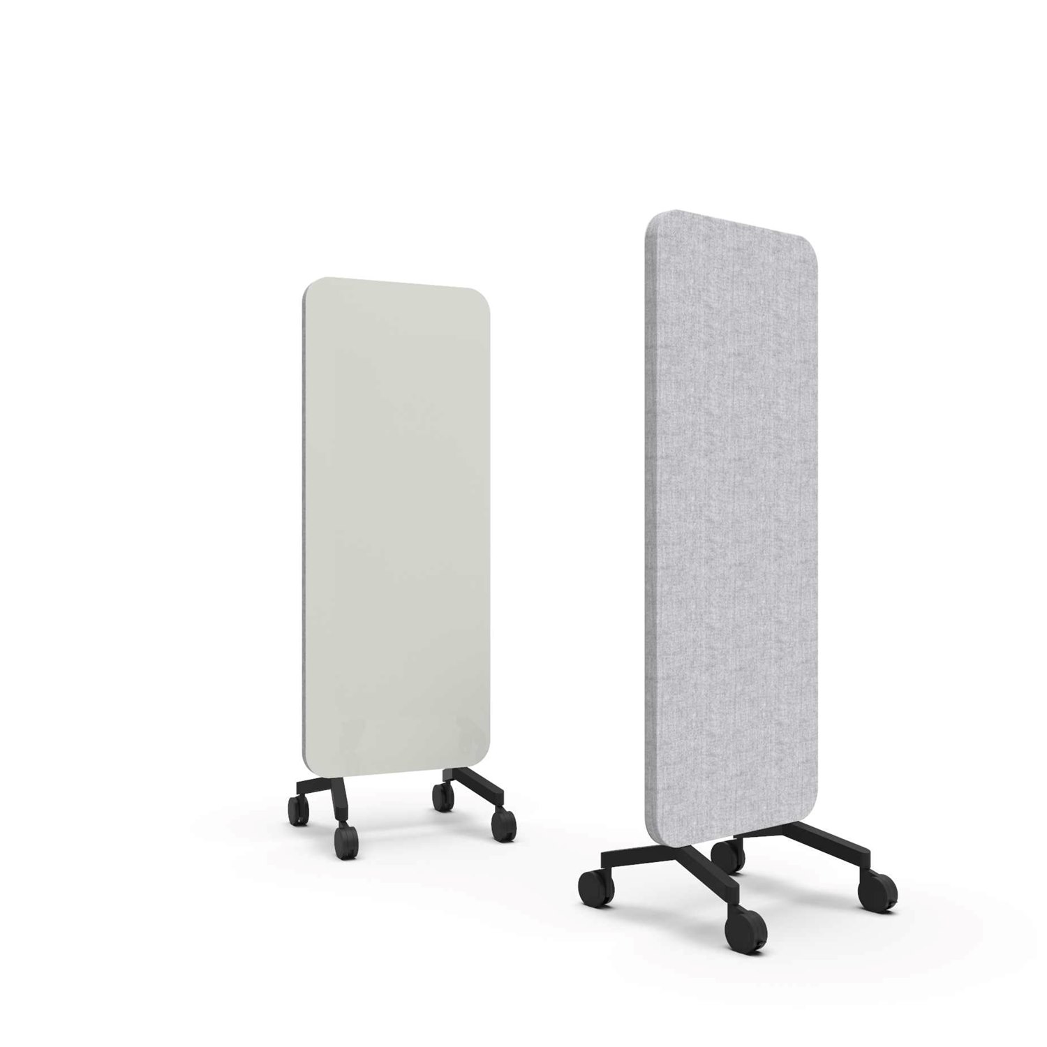 Mood Fabric Mobile, glasskrivtavla med ljudabsorberande baksida, 70x196 cm, Shy/Blazer Lite LTH39, svarta fötter/svarta hjul
