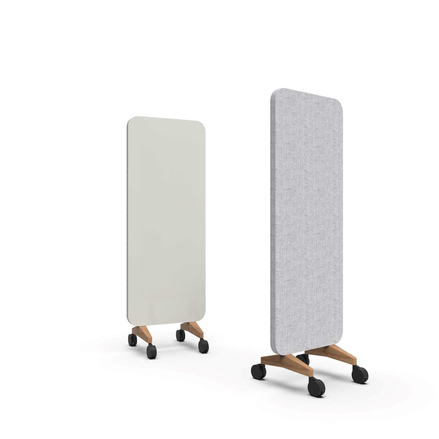 Mood Fabric Mobile, glasskrivtavla med ljudabsorberande baksida, 70x196 cm, Shy/Blazer Lite LTH39, ekfötter/svarta hjul