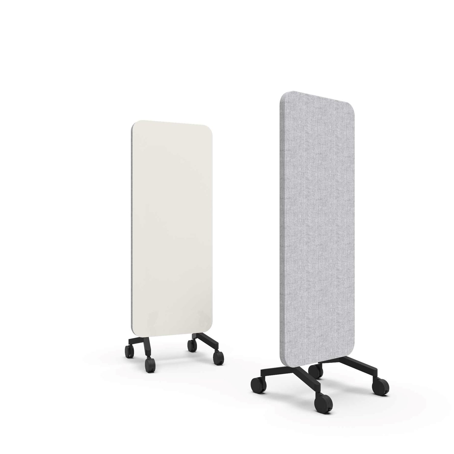Mood Fabric Mobile, glasskrivtavla med ljudabsorberande baksida, 70x196 cm, Soft/Blazer Lite LTH39, svarta fötter/svarta hjul
