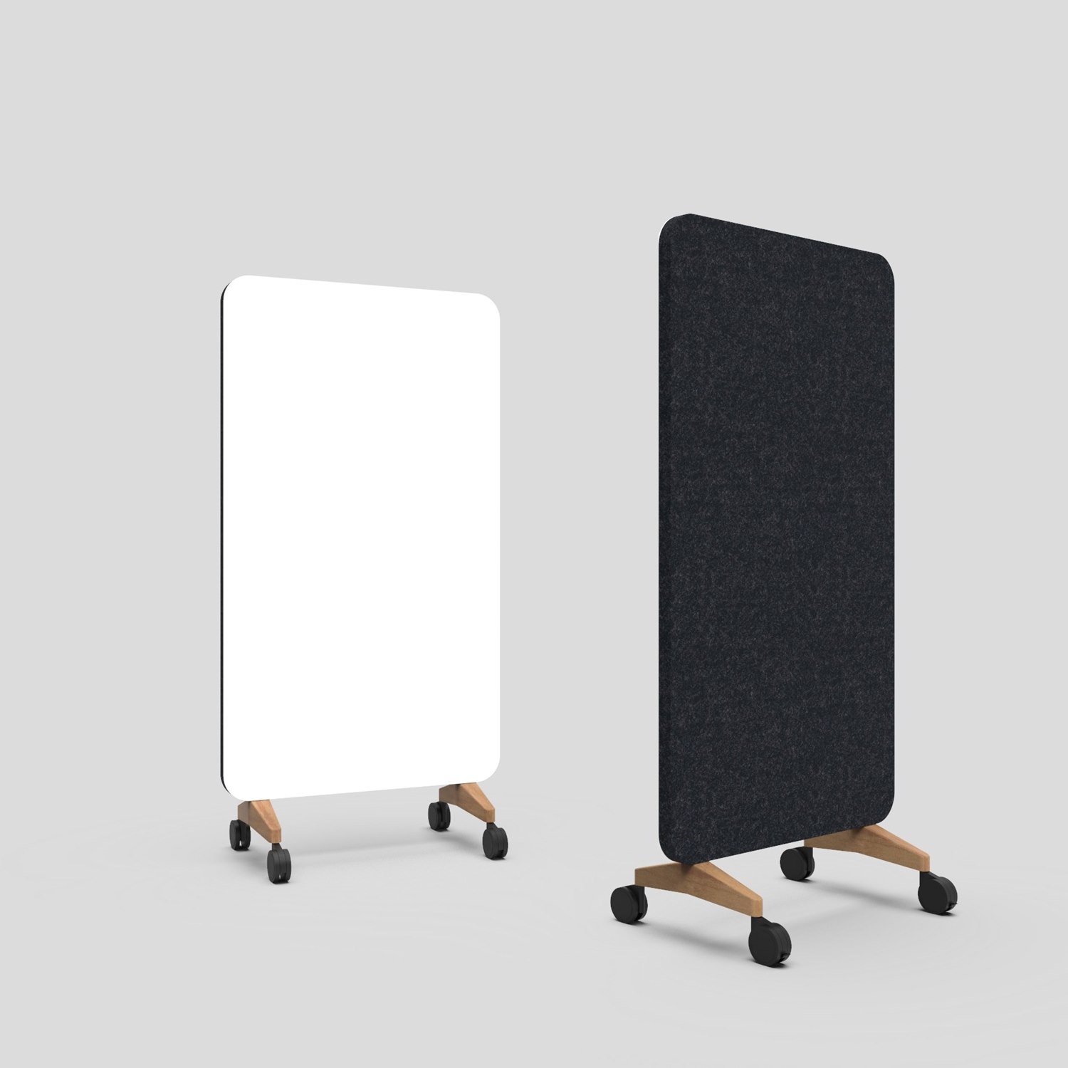 Mood Fabric Mobile, glasskrivtavla med ljudabsorberande baksida, 100x196 cm, Pure/Blazer Lite LTH40, ekfötter/svarta hjul