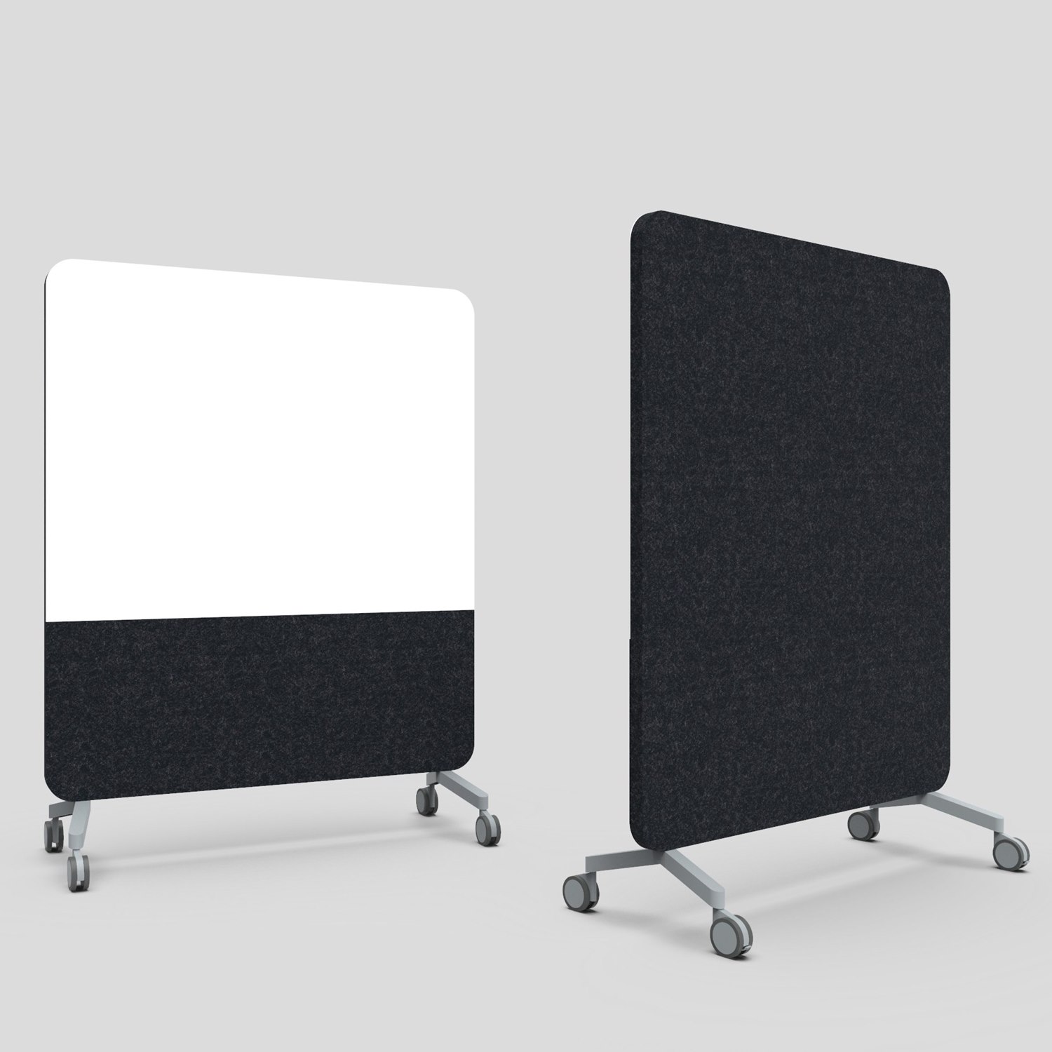 Mood Fabric Mobile, glasskrivtavla med ljudabsorberande baksida, 150x196 cm, Pure/Blazer Lite LTH40, grå fötter/grå hjul