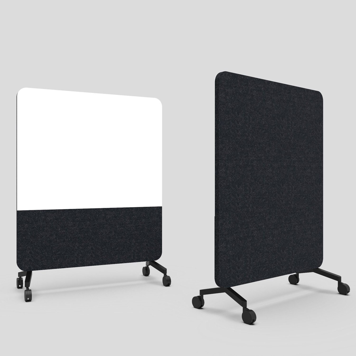 Mood Fabric Mobile, glasskrivtavla med ljudabsorberande baksida, 150x196 cm, Pure/Blazer Lite LTH40, svarta fötter/svarta hjul